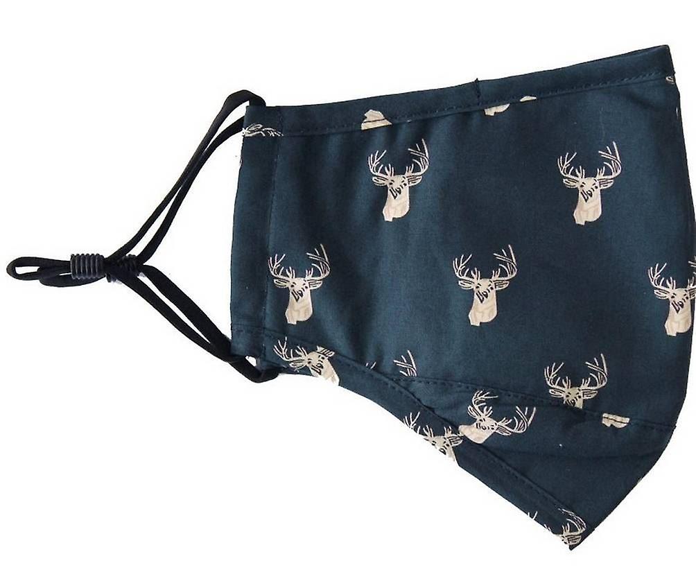 David Van Hagen Stags Head Reusable Face Mask - Navy