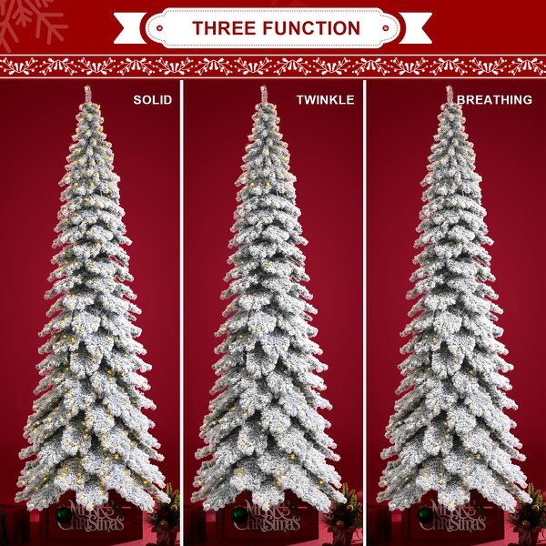 Glitzhome 7.5ft/9ft/12ft PreLit Flocked Layered Spruce Artificial Christmas Trees