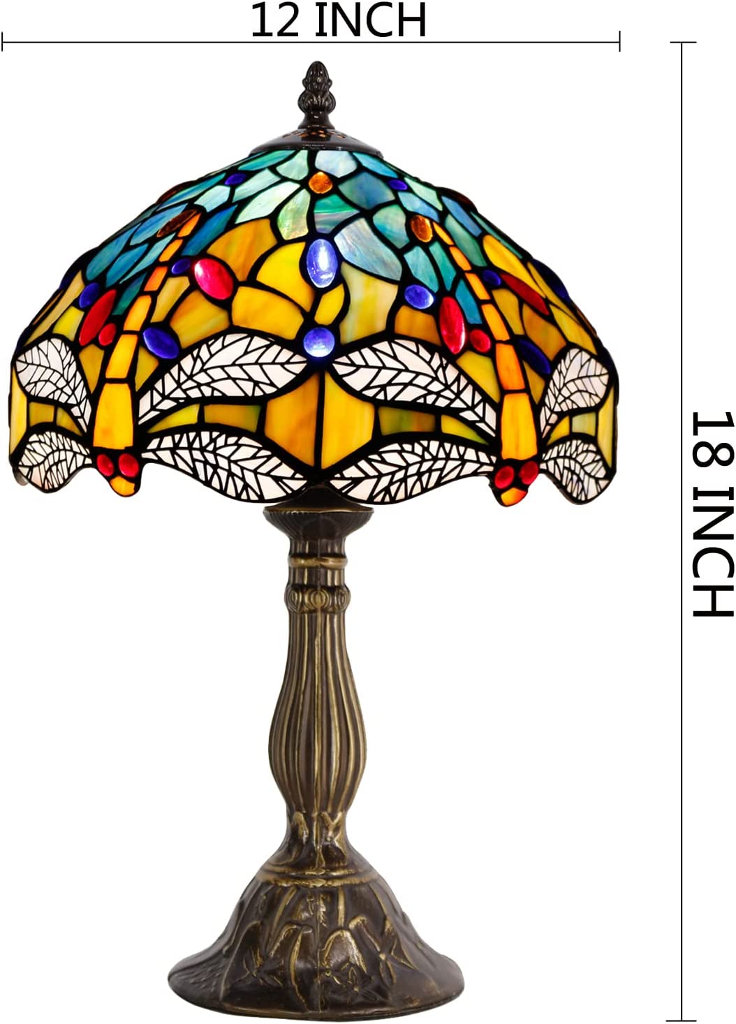 SHADY Tiffany Lamp Sea Blue Yellow Stained Glass Dragonfly Style Table Lamp Nautical Reading Desk Bedside Light 12X12X18 Inches Decor Bedroom Living Room Home Office S128 Series