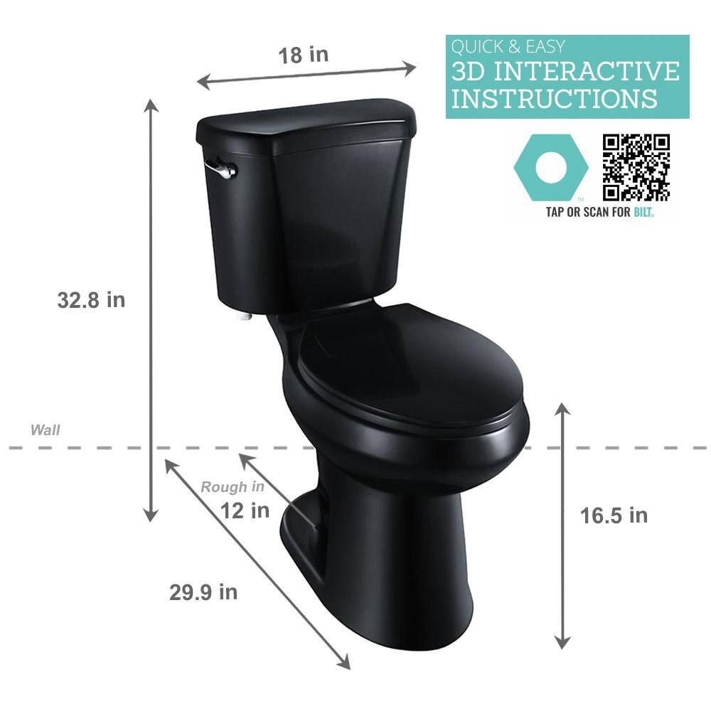 Glacier Bay 2-piece 1.28 GPF High Efficiency Single Flush Elongated Toilet in Black N2428E-BLK