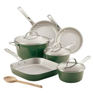 Ayesha Curry Ayesha Home Collection Porcelain Enamel Nonstick Cookware Set 10-Piece Basil Green 10295