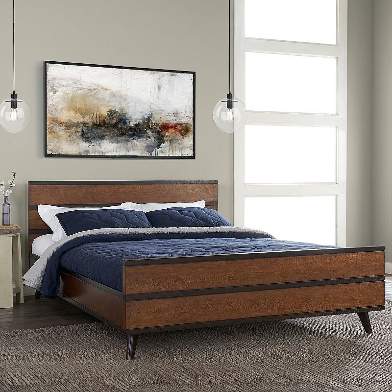 Linon Mid-Century Two-Tone Platform Queen Bed