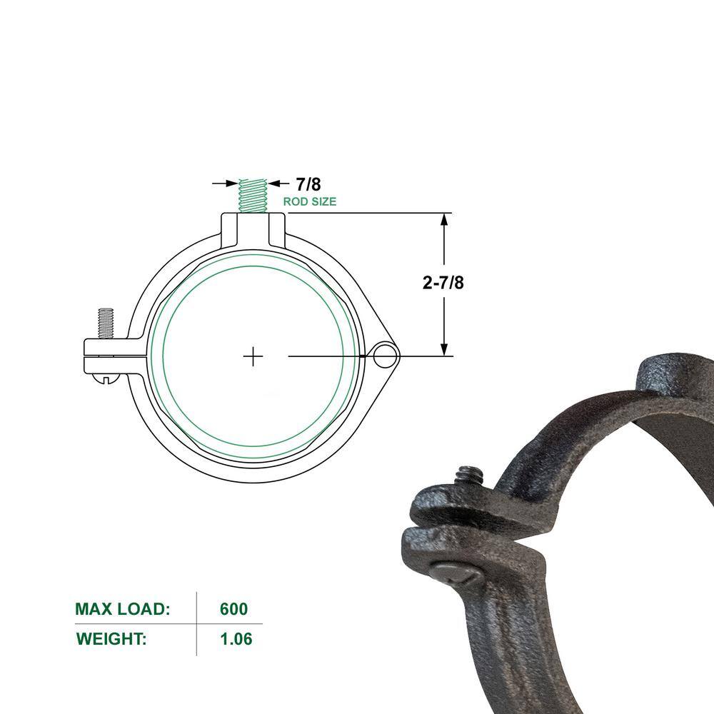 The Plumber's Choice 4 in. Hinged Split Ring Pipe Hanger Malleable Iron Clamp with 78 in. Rod Fitting for Suspending Tubing (5-Pack) 04HSHB-5