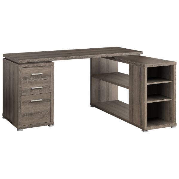 Computer Desk， Home Office， Corner， Left， Right Set-up， Storage Drawers， L Shape， Work， Laptop， Brown Laminate， Contemporary， Modern