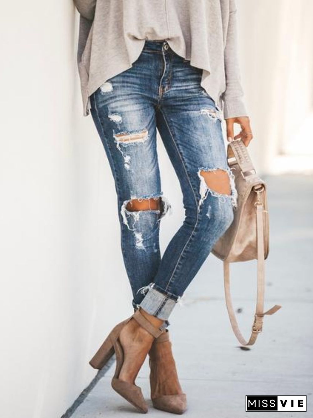 Blue Casual Denim Pockets Jeans