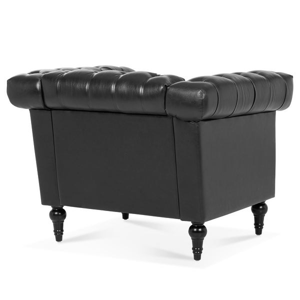 Livingroom Accent Chair， 1 Seater PU Cover Sofa Armchairs Rolled Arms Chairs Lounge Chairs with Nailheads， for Bedroom， Black