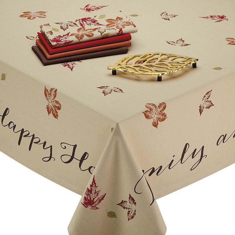 Ivory Rustic Leaves Print Squared Tablecloth 52