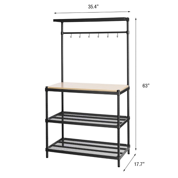 Design Ideas Meshworks Metal Storage Utility Wood Top Shelving Unit Rack For Garage And Kitchen Storage 35 4 X 17 7 X 63 Black