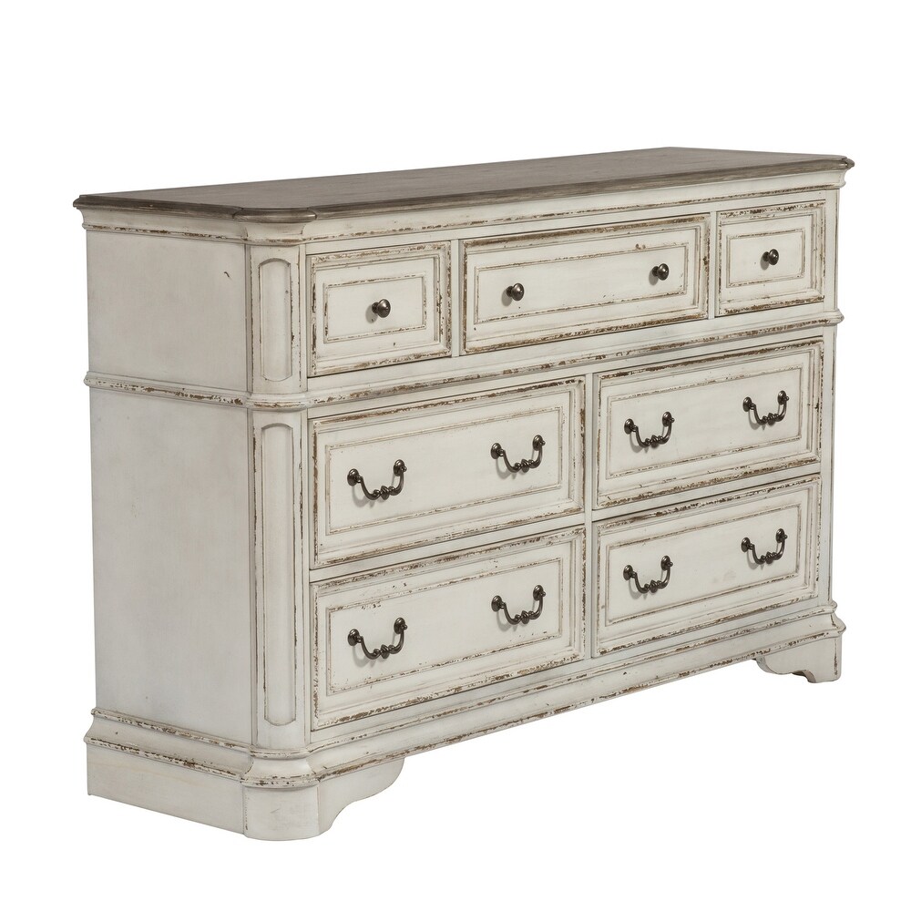 Magnolia Manor Antique White Weathered Bark 7 Drawer Dresser