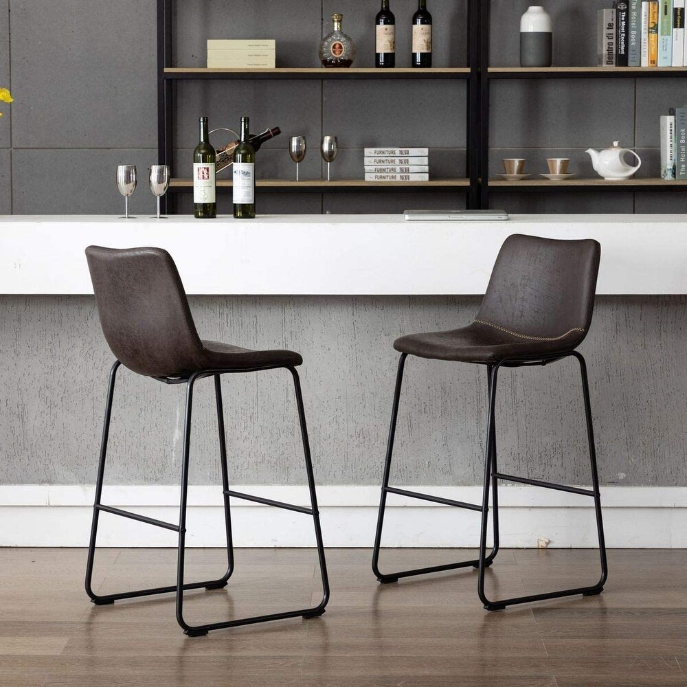 Modern Faux Leather Dining Chairs with Metal Frame (Set of 2)   30'' H x 14.5'' W x 19.7'' D