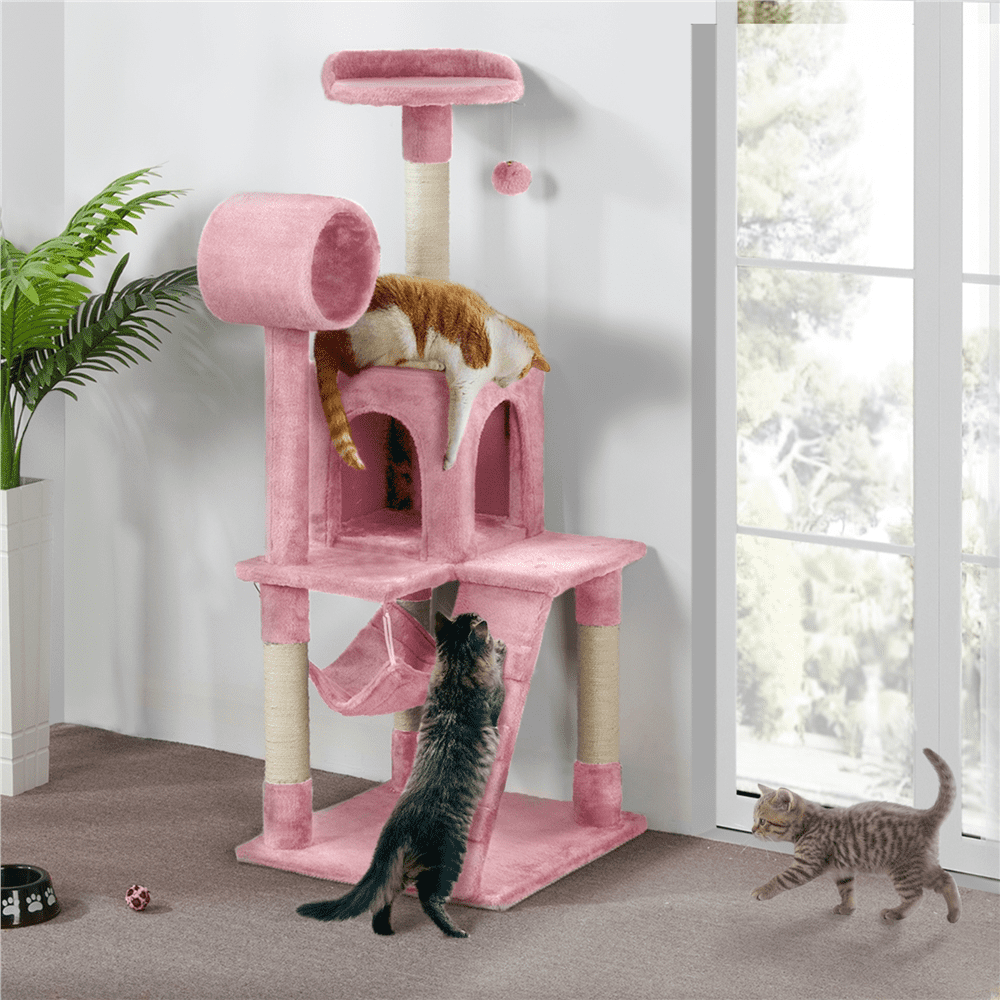 Topeakmart 51'' Multi-level Cat Tree Condo Towers With Scratching Post， Pink