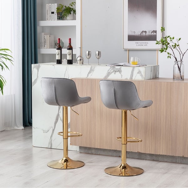 Velvet AdjustableSwivel Bar Stools with Footrest， Set of 2