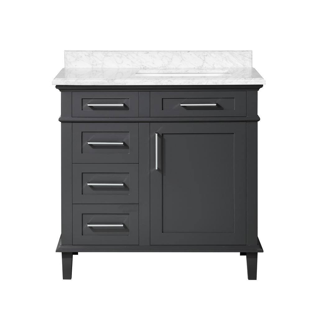 Home Decorators Collection Sonoma 36 in. W x 22.1 in. D x 34.5 in. H Freestanding Bath Vanity in Dark Charcoal with Carrara Marble Top 8105100270