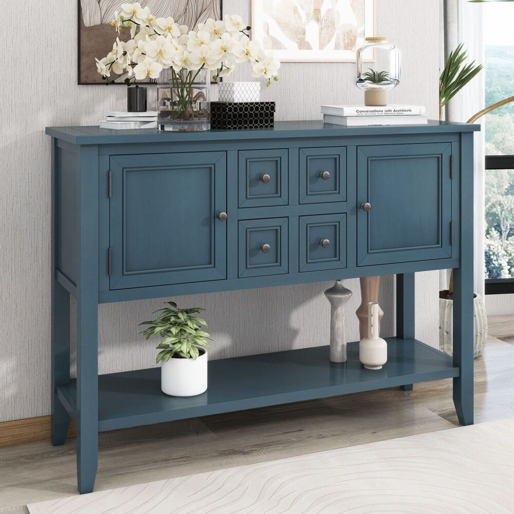 Storage Vintage Console Table with Four Small Drawers and Bottom Shelf