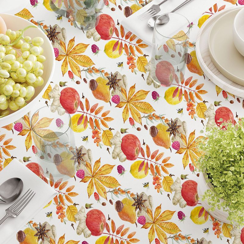 Square Tablecloth， 100% Polyester， 70x70， Fall Time Fruits and Leaves