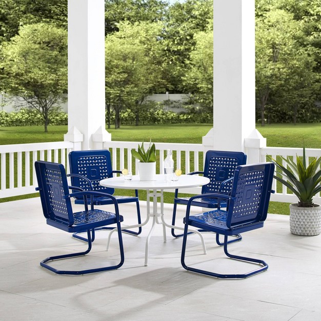 Bates 5pc Outdoor Metal Dining Set With Dining Table amp 4 Armchairs Navy white Crosley