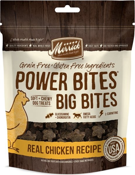 Merrick Power Bites Big Bites Real Chicken Recipe Grain-Free Soft and Chewy Dog Treats