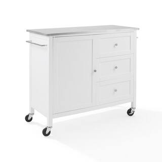 CROSLEY FURNITURE Soren White Kitchen Island with Stainless Steel Top KF30090SS-WH