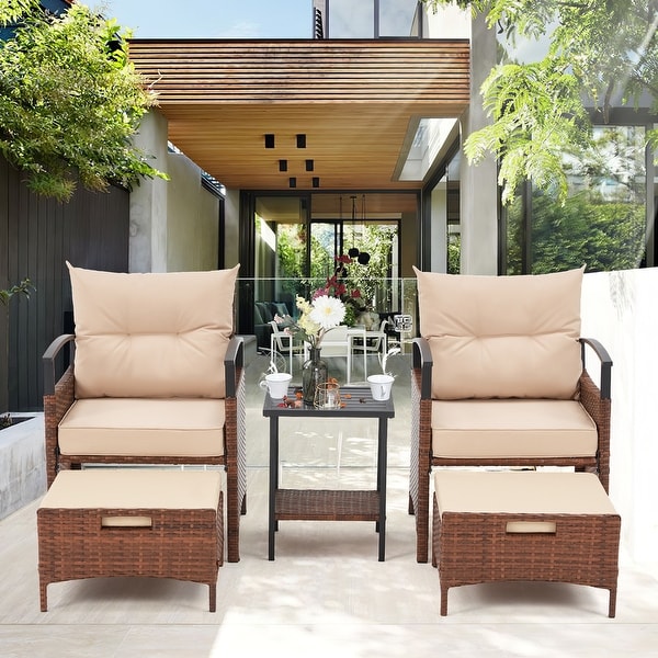 AVAWING 5Piece Patio Furniture Set Wicker Conversation Set with Coffee Table and Ottoman