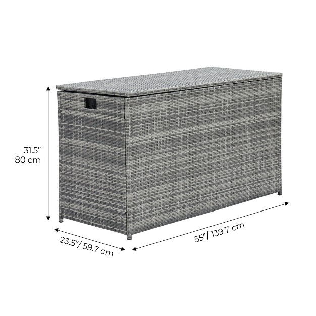 Teamson Home Wicker 154 Gallon Outdoor Deck Box For Cushions Storage Gray