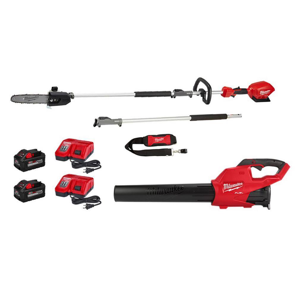 MW M18 FUEL 10 in. 18-Volt Lithium-Ion Brushless Cordless Pole Saw Kit wAttachment Capability and M18 Blower Kit (2-Tool) 2825-21PS-2724-21HD