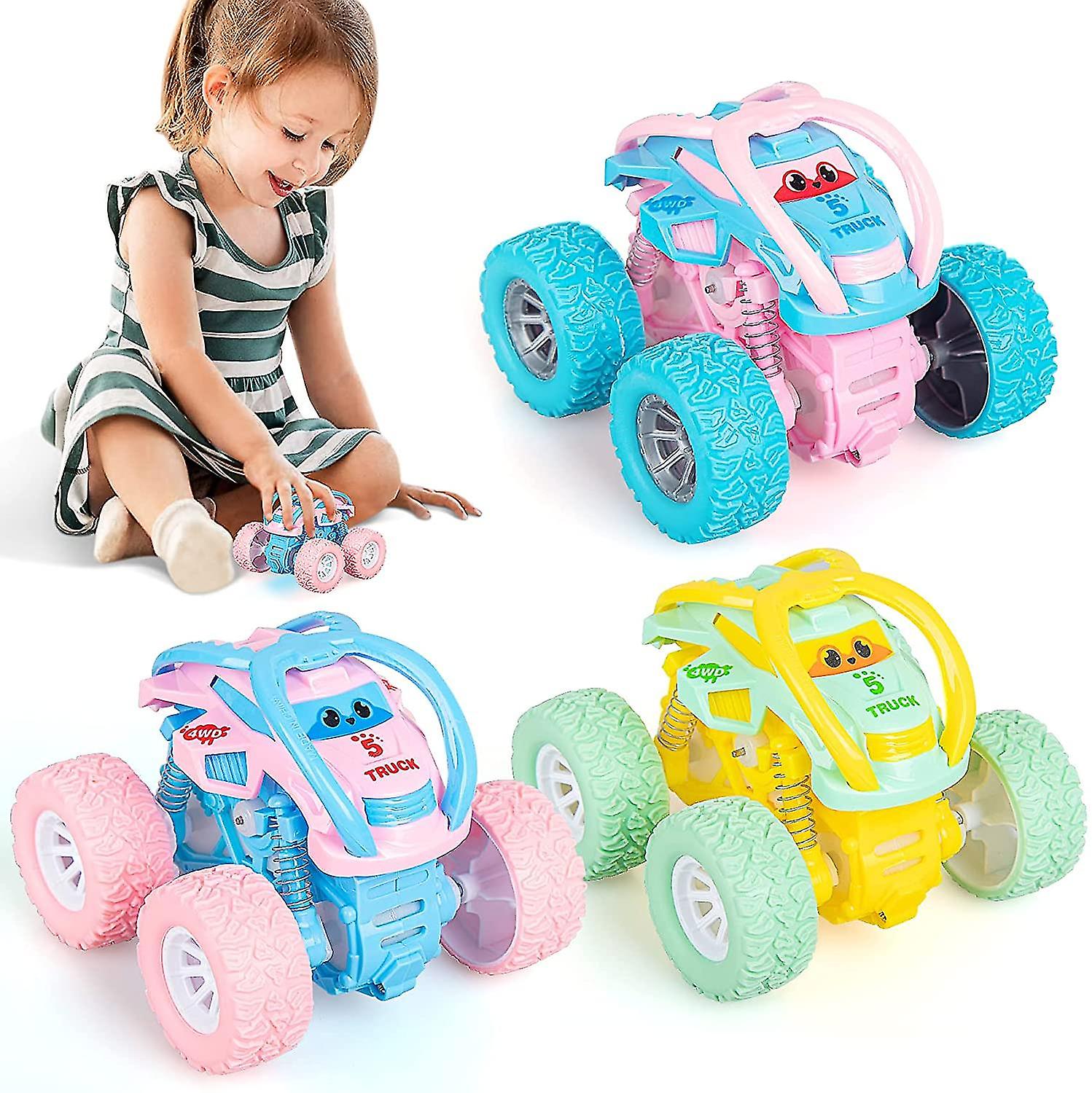 Cute Push Go Double-directions Vehicles Sets For Toddlers Gifts， 3 Pack