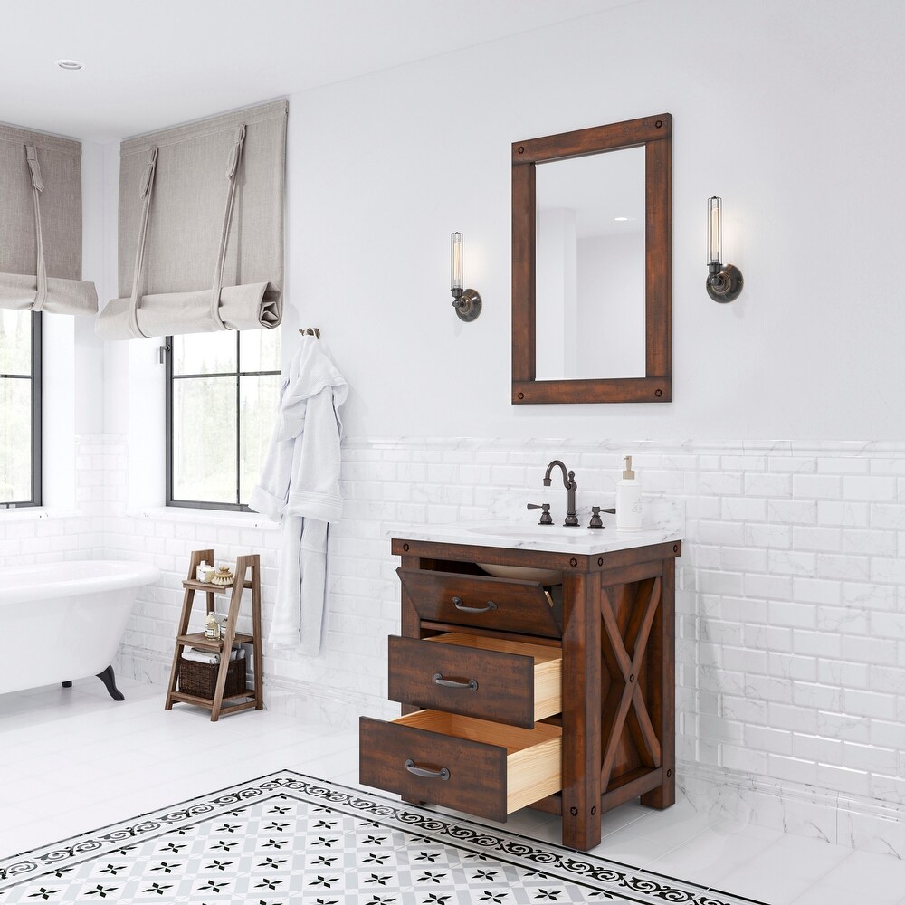 Aberdeen Carrara Marble Countertop Vanity in with Mirror and Faucet