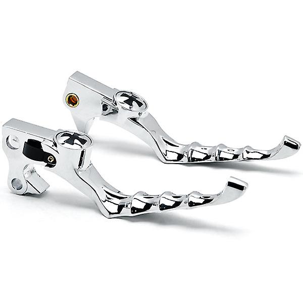 Chrome Hand Levers Skull Cross Grooved Emblems Compatible with Harley Davidson Sportster 1200 Custom 2004-2015