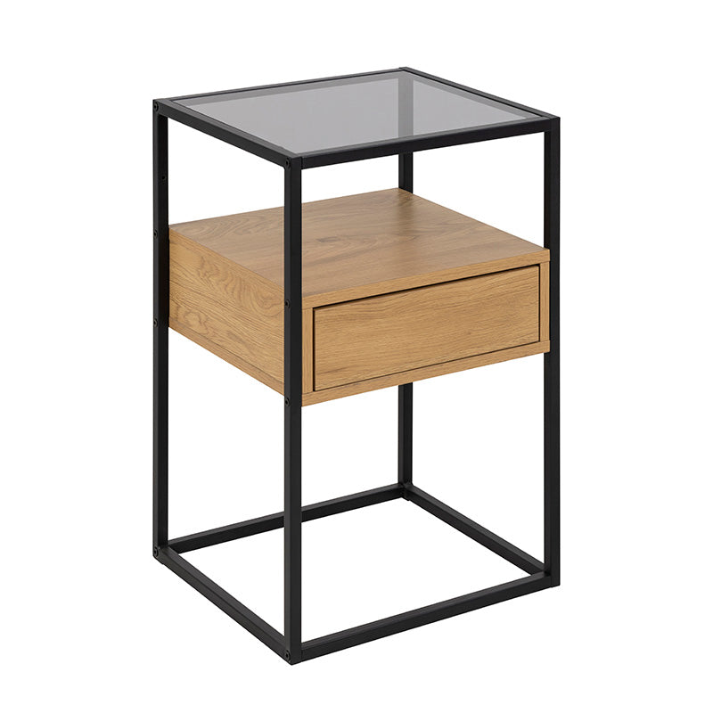 RANDOLF Side Table/Bedside Table 40cm - Natural & Black