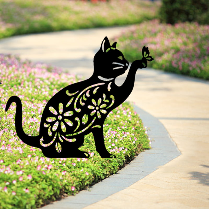 Black Cat Silhouette Garden Statue Stake for Yard Art Lawn Ornament Home Outdoor Decor