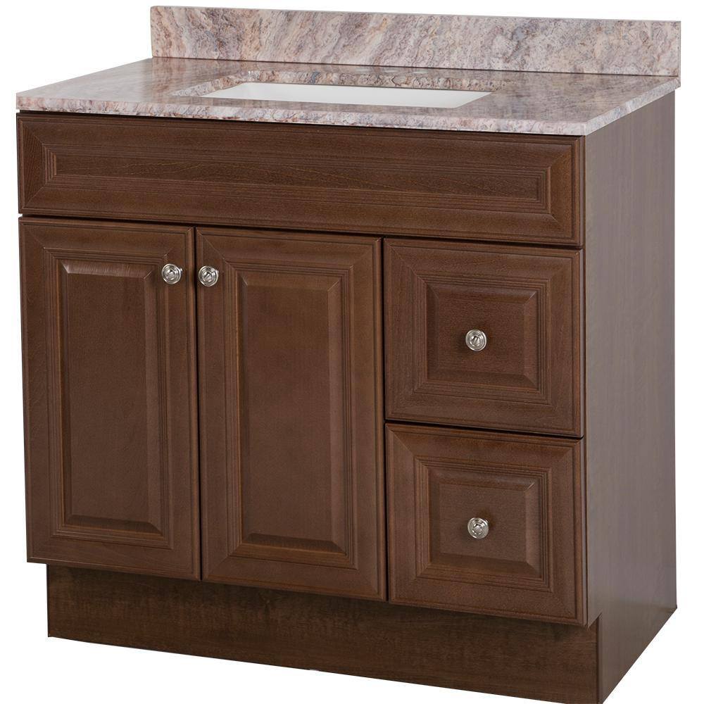 Glacier Bay Glensford 37 in. W x 22 in. D Bath Vanity in Butterscotch with Stone Effects Vanity Top in Cold Fusion with White Sink GF36P2V5-BT