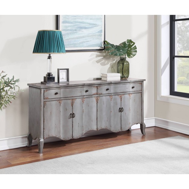 Jaime Rustic 4 Door 2 Drawer Storage Credenza sideboard Burnished Gray Treasure Trove