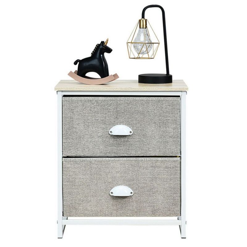 Hivago Metal Frame Nightstand Side Table Storage with 2 Drawers - Grey