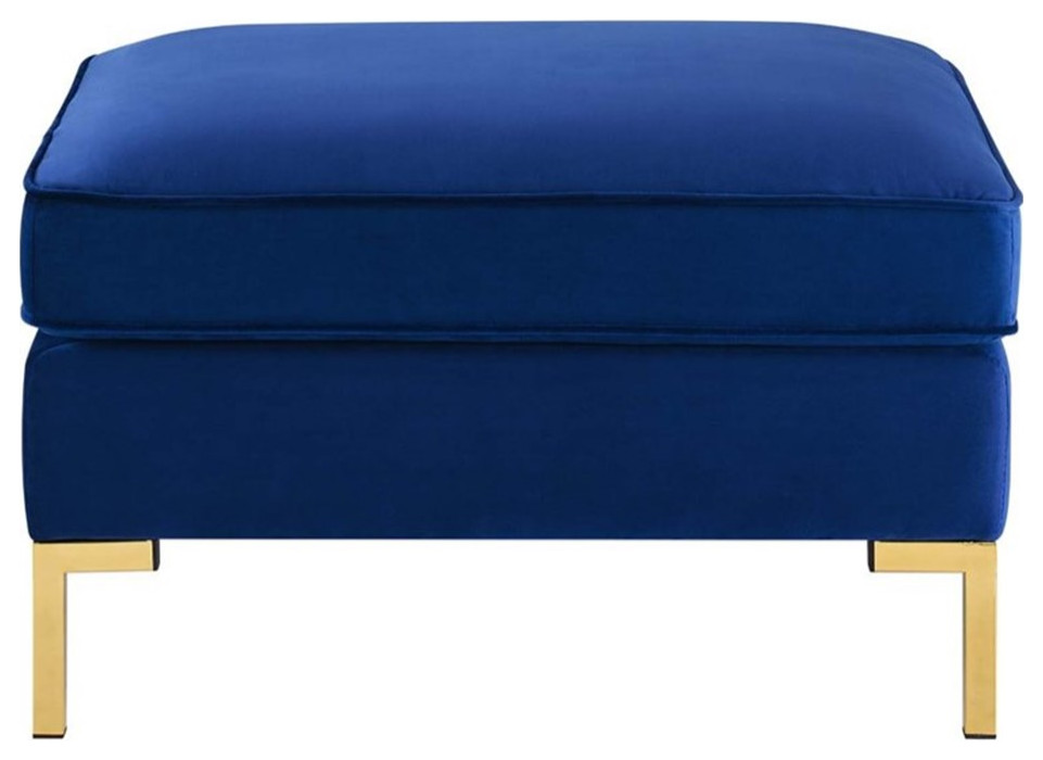 Pemberly Row Modern Performance Velvet Upholstered Ottoman in Navy   Contemporary   Footstools And Ottomans   by Homesquare  Houzz