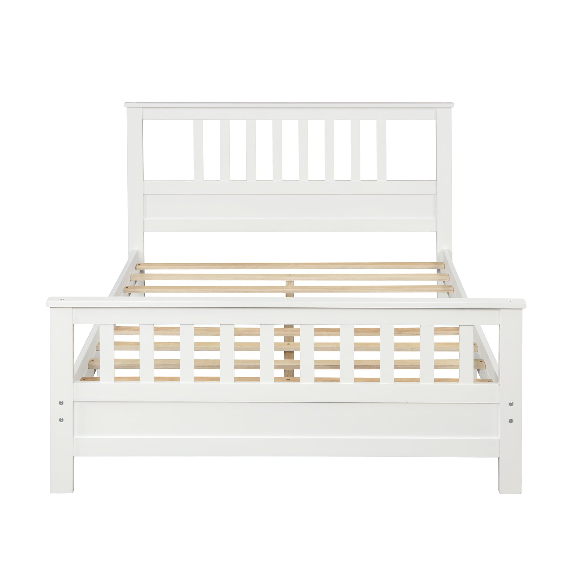 Wood Platform Bed with Headboard, Full Size for Kids (White)