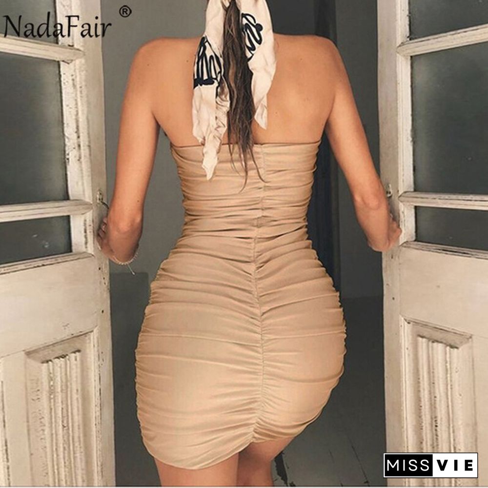 Nadafair Backless Off Shoulder Summer Sexy Party Bodycon Dress Women Strapless Wrap Ruched Black White Mini Club Tube Dress