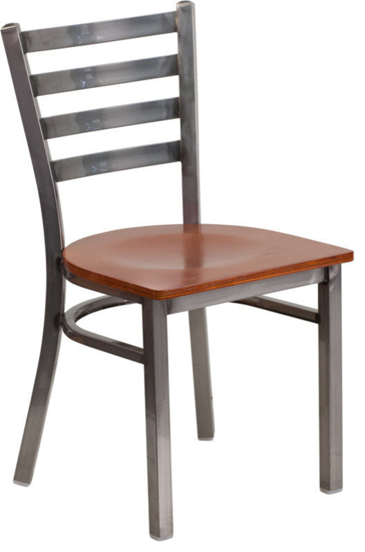 Clear Coated Ladder Back Metal Restaurant Chair  Cherry Wood Seat   Transitional   Dining Chairs   by Furniture Gallerie  Houzz