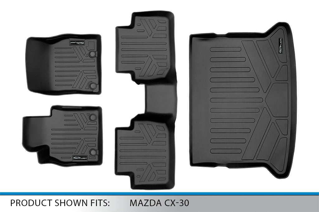 Smartliner SA0503-B0503-D0503 Custom Fit All Weather 2 Row Behind Floor Mats and Cargo Liner for 2020-2021 Mazda CX-30and#44; Black