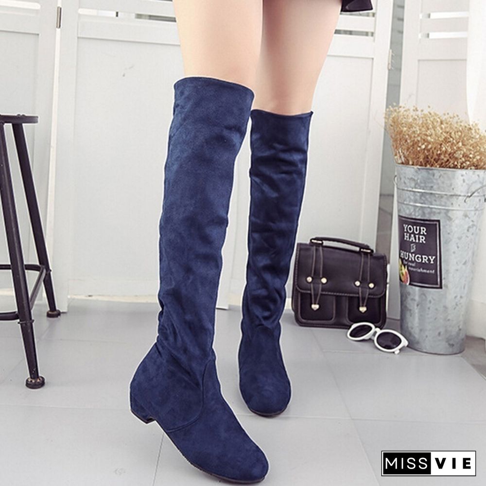 Women Fashion Boots Over The Knee Tigh High Suede Long Boots Winter Shoes Black Brown Red Grey Blue