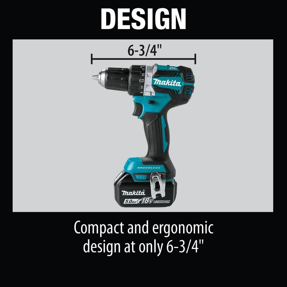 Makita 18V LXT Lithium-Ion Compact Brushless Cordless 12 in. Driver-Drill Kit with Two 5.0 Ah Batteries Charger Bag XFD12T