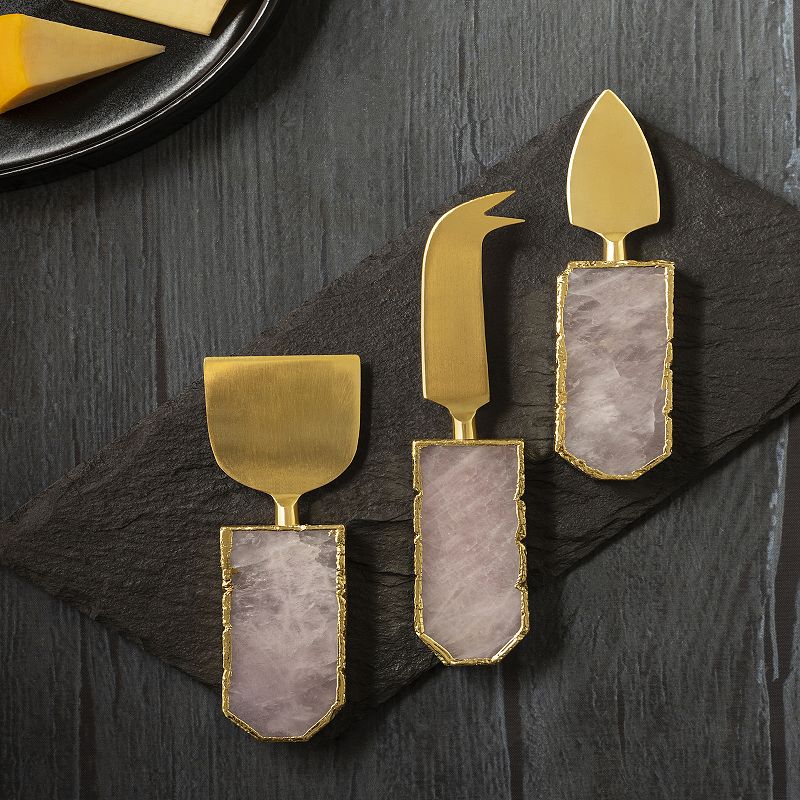 Brittany Rose Quartz Cheese Knives， Set of 3