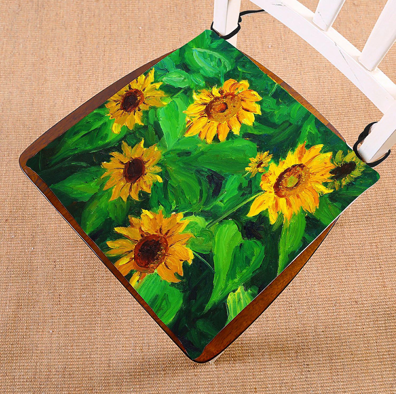 Flower Floral Chair Pad， Oil Painting Yellow Sunflower Seat Cushion Chair Cushion Floor Cushion 40x40 Cm