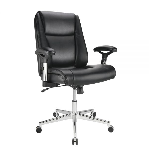 Densey Bonded Leather Mid-Back Manager's Chair， Black/Silver， BIFMA Certified