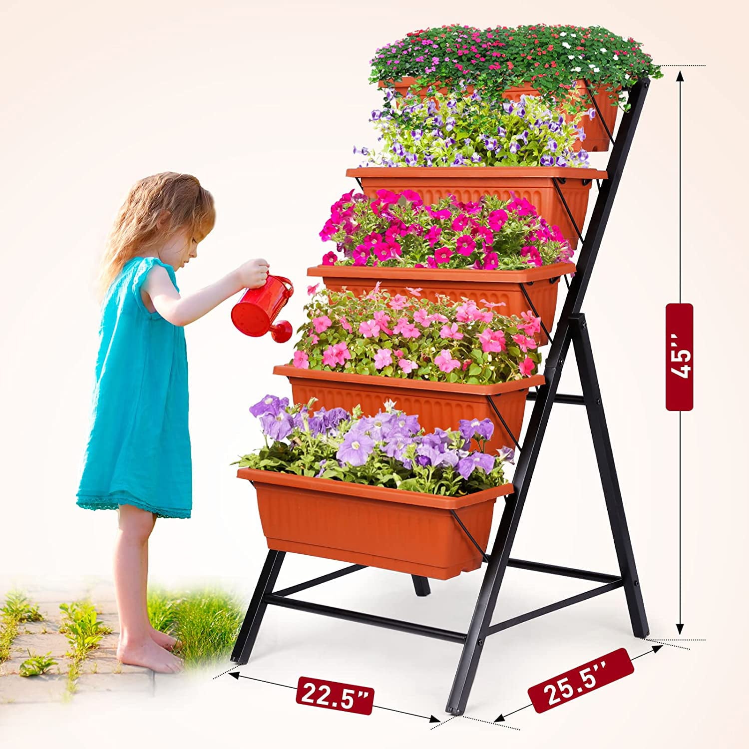 SEJOV 4 ft Vertical Garden 5-Tier Raised Garden Bed Planter Box for Patio Balcony Flower Herb Freestanding Garden Planter 22.5 in× 25.5 in× 45 in