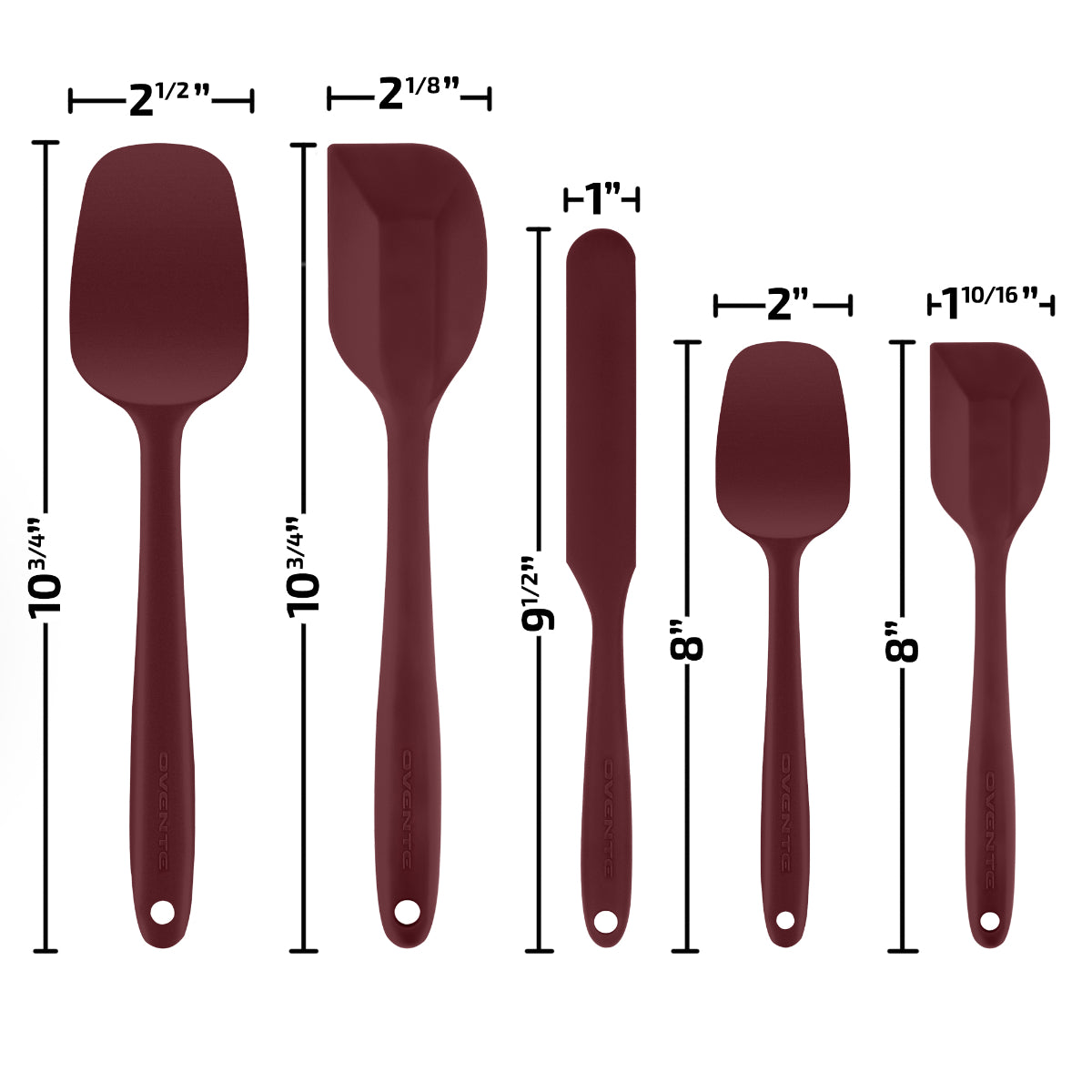 Ovente 5 Pieces Non-Stick Silicone Spatula Set with Heat Resistant & Stainless Steel Core, Dishwasher Safe Premium Utensils with Seamless Design Perfect for Baking Cooking & Mixing, Red SP12305R