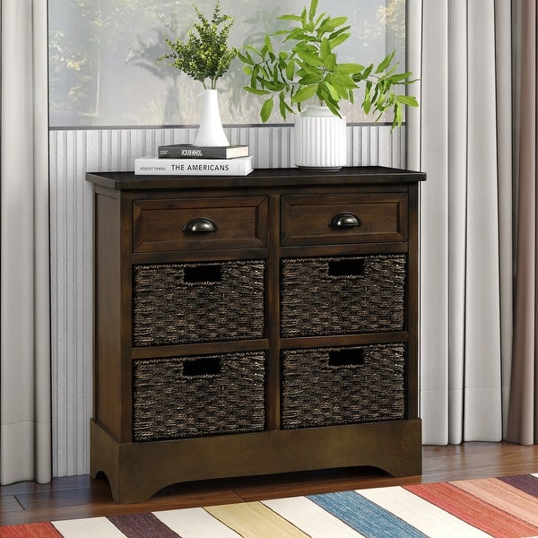 Nestfair Storage Cabinet with 2 Drawers and 4 Classic Rattan Basket