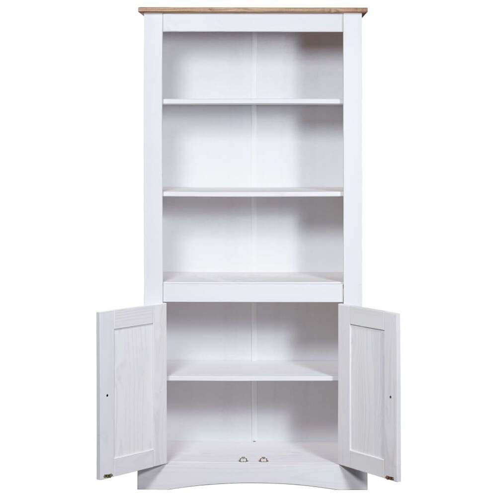 White 3 Tier Mexican Pine Side Cabinet with Doors