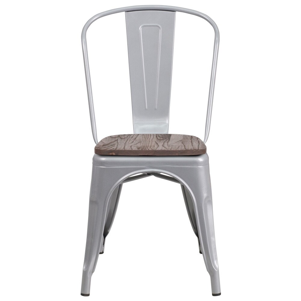 Wood Seat/ Galvanized Steel Stackable Chair (Set of 4)   18\