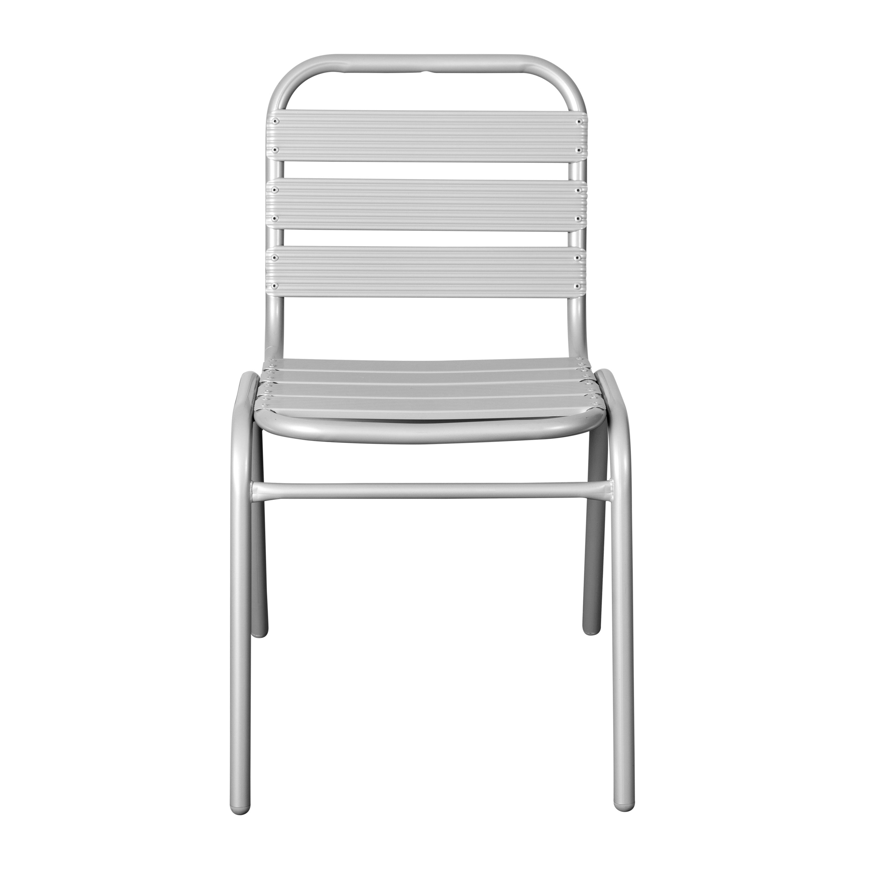 Flash Furniture Lila Commercial Silver Metal Indoor-Outdoor Restaurant Stack Chair with Metal Triple Slat Back