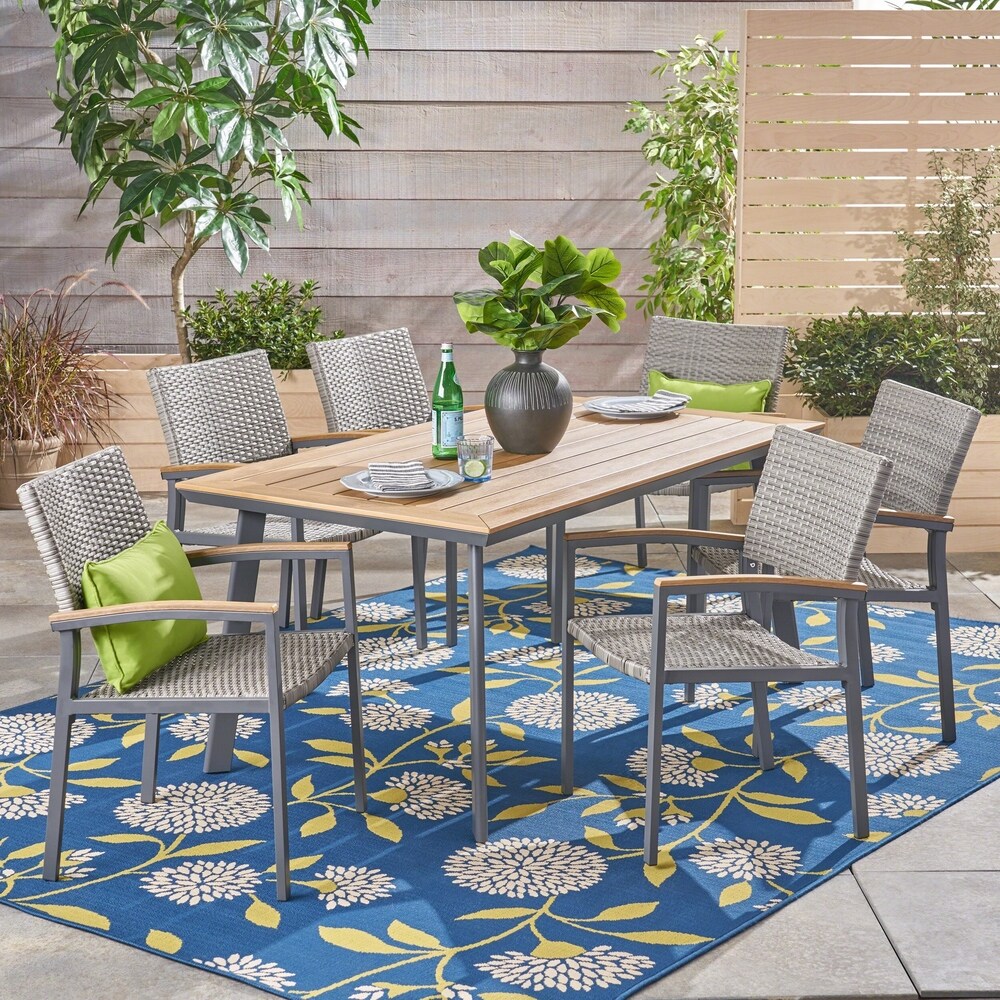 Waldrof Outdoor 7 Piece Dining Set with Wood Top by Christopher Knight Home